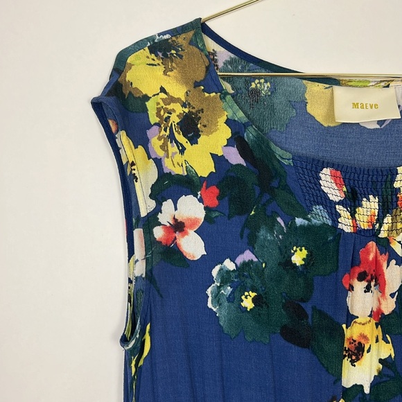 Maeve Anthropologie Evaline sleeveless A-line Floral Blue Dress S - Picture 5 of 13